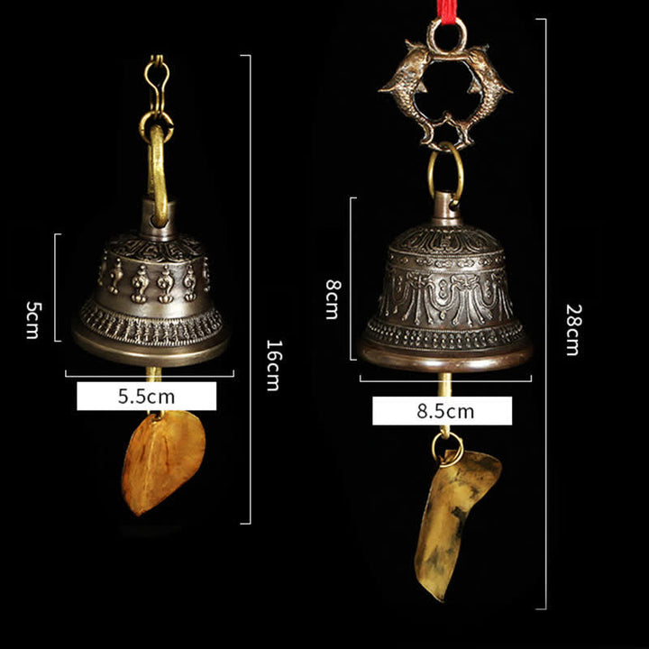 Tibetan Engraved Wind Chime Bell Copper Luck Wall Hanging Home Decoration