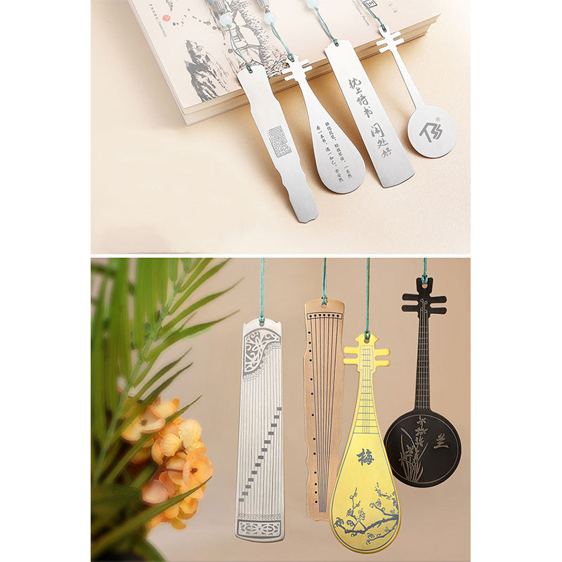 Buddha Stones Classical Musical Instruments Pipa Guzheng Guqin Ruan Metal Bookmarks Tassel With Gift Box