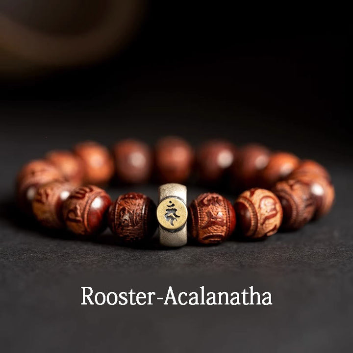 Buddha Stones Chinese Zodiac Natal Buddha Small Leaf Red Sandalwood Om Mani Padme Hum Protection Bracelet