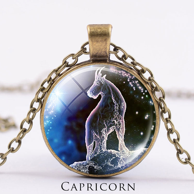 12 Constellations of the Zodiac Moon Starry Sky Protection Blessing Necklace Pendant