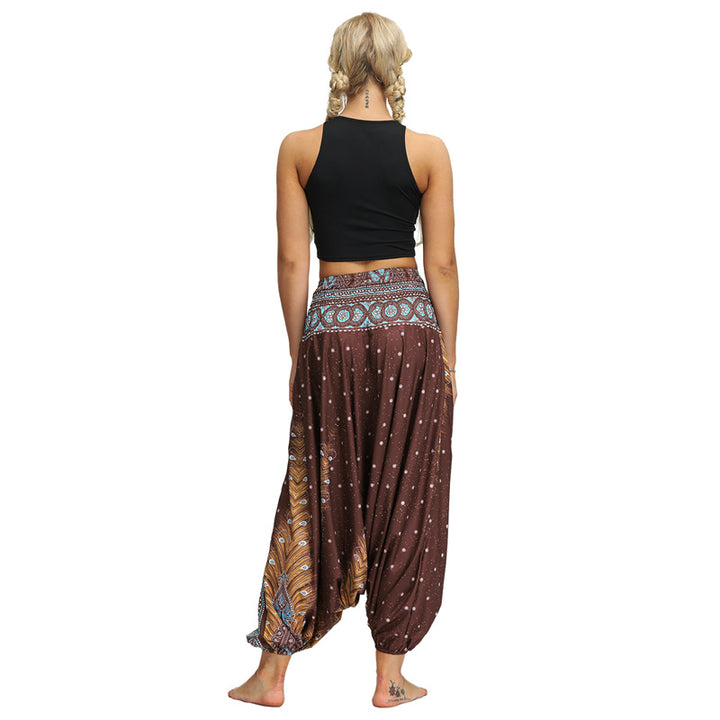 Buddha Stones Boho Feather Yoga Pants Hippie Harem Trousers Sports Fitness Dance Women's Pants