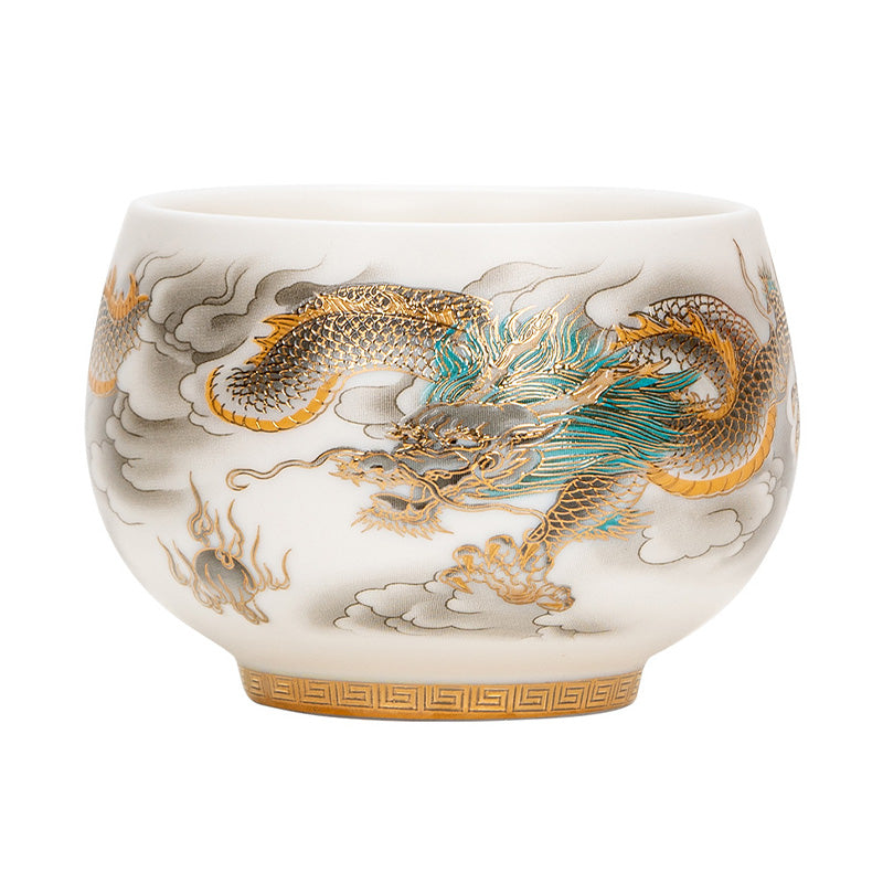 Buddha Stones Dragon Phoenix Auspicious Clouds Ceramic Teacup Kung Fu Tea Cup With Gift Box