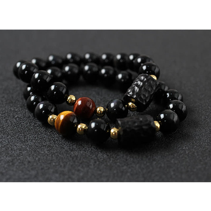 Black Obsidian Ebony Wood Red Tiger Eye Strength Couple Bracelet