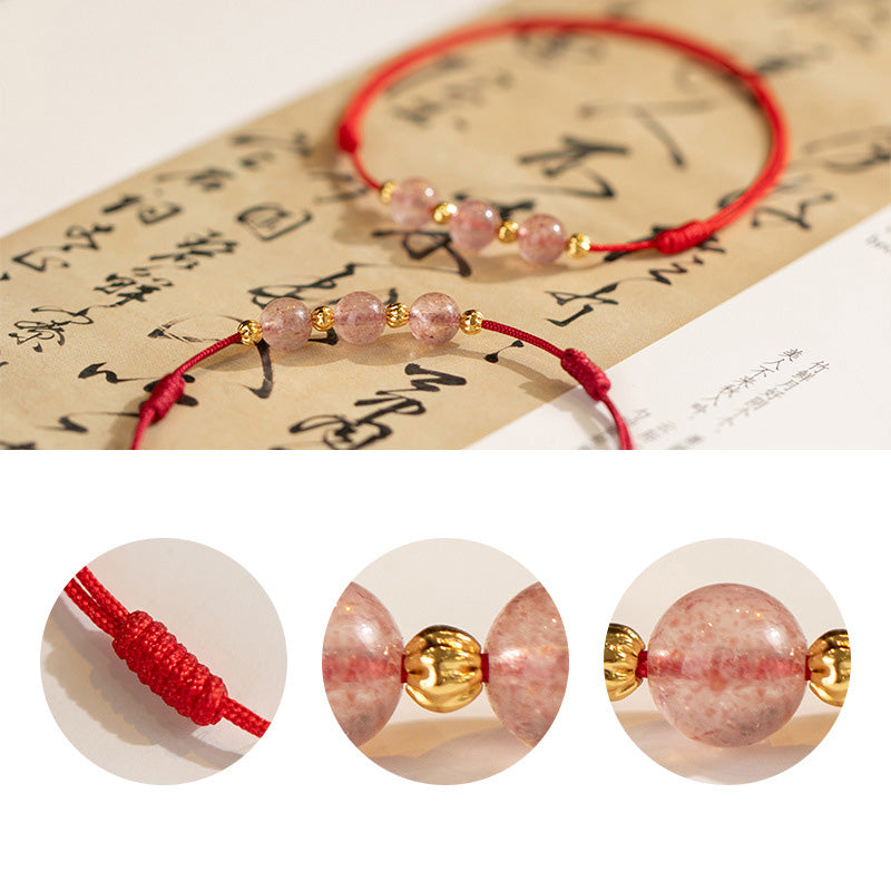 Buddha Stones Strawberry Crystal Beads Luck Red String Anklet