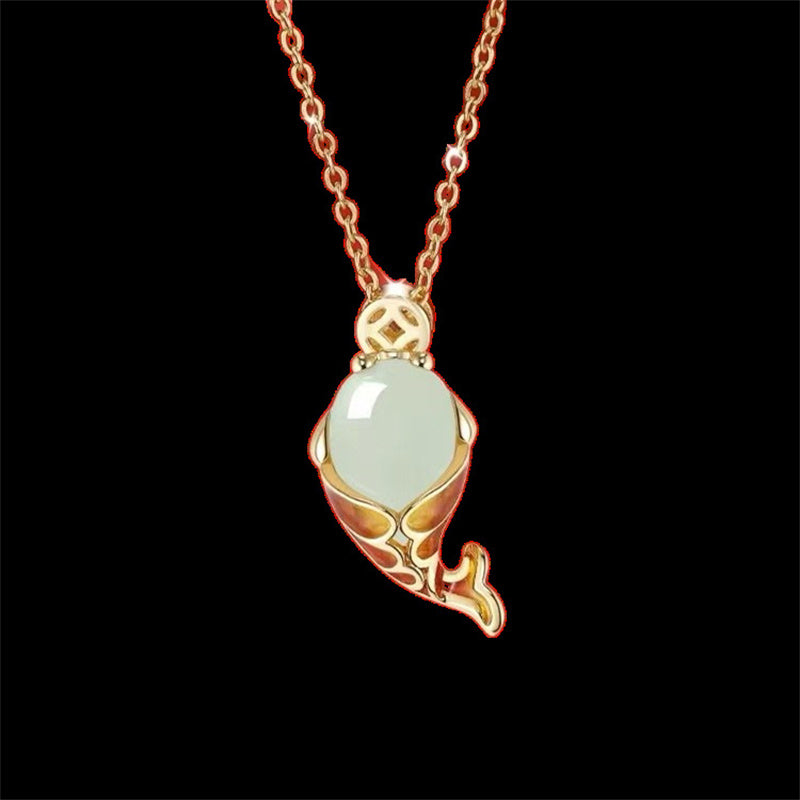 Buddha Stones Chalcedony Luck Koi Fish Wealth Bracelet Necklace Pendant