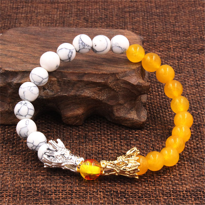 Buddha Stones White Turquoise Lava Rock Dragon Blessing Beaded Bracelet