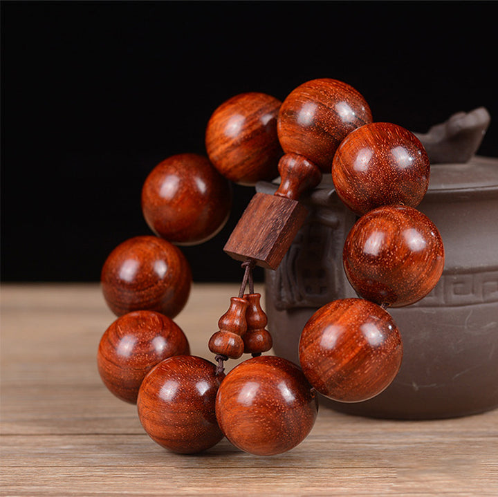 Buddha Stones Tibetan Small Leaf Red Sandalwood Relaxation Bracelet