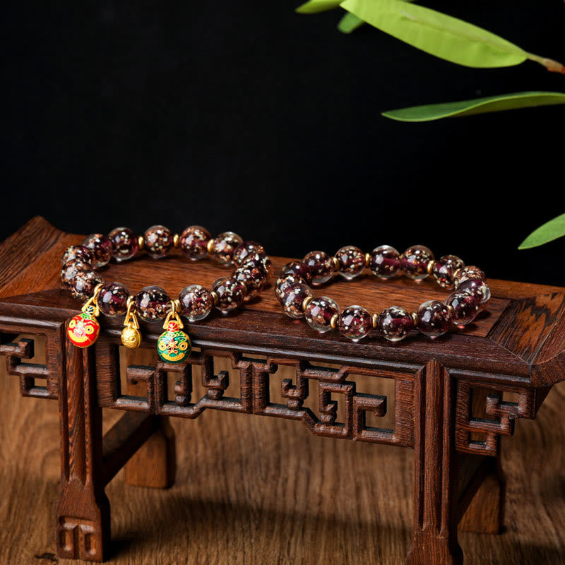 Buddha Stones Gold Swallowing Beast Family Charm Luminous Fluorescent Liuli Glass Bead Success Bracelet