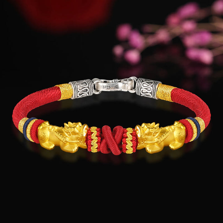 Buddha Stones 999 Gold PiXiu Om Mani Padme Hum Wealth String Braided Couple Bracelet