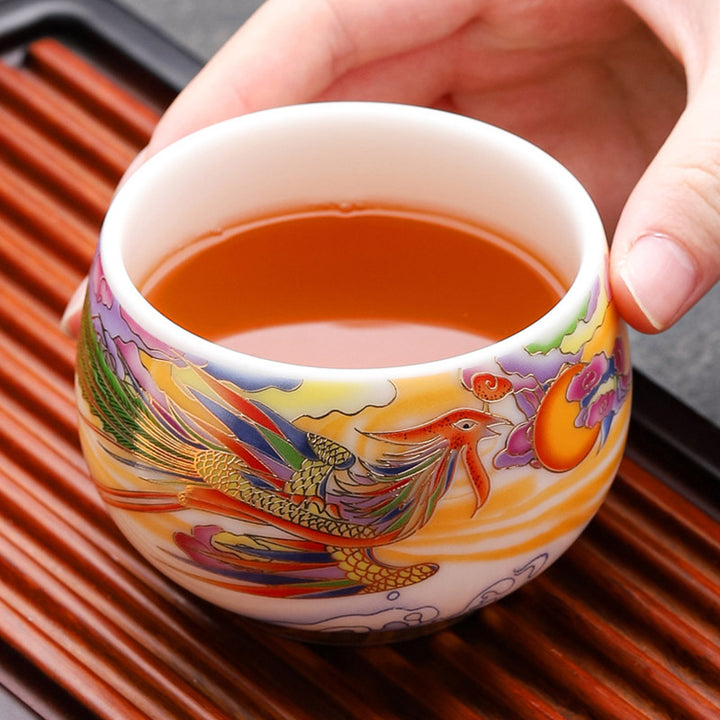 Buddha Stones Dragon Phoenix Auspicious Clouds Sun Ocean Waves Ceramic Teacup Kung Fu Tea Cup