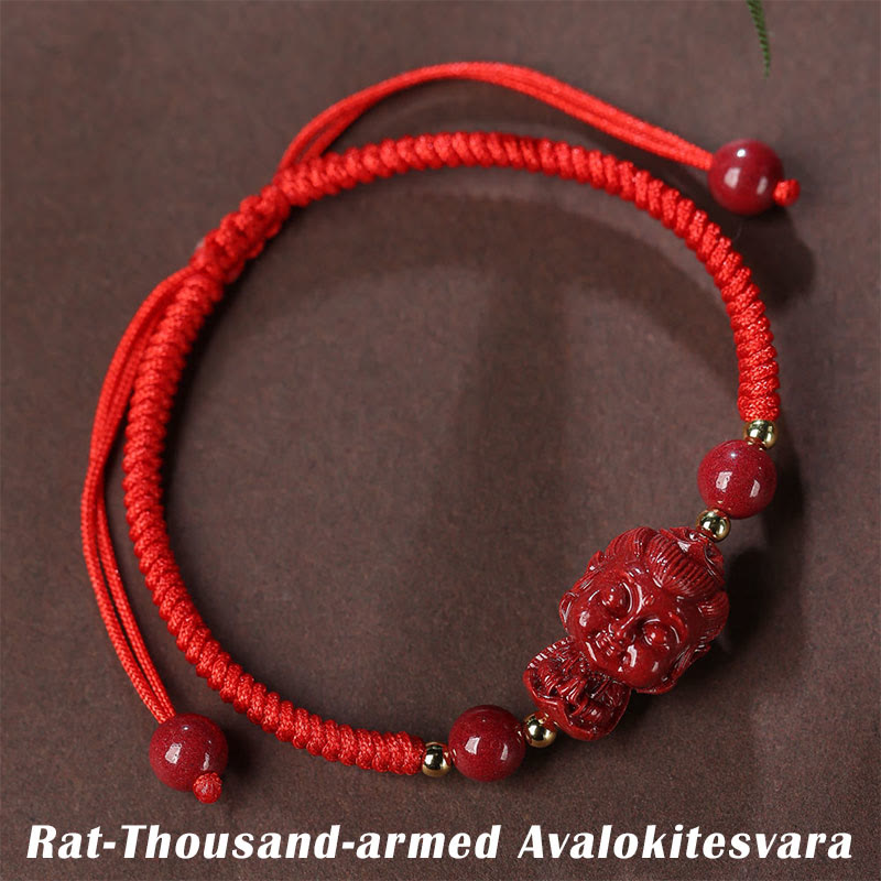 Buddha Stones Chinese Zodiac Natal Buddha Cinnabar Amulet Blessing String Bracelet