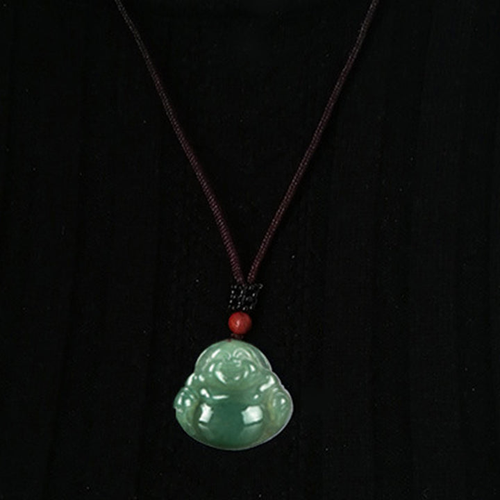 Laughing Buddha Jade Abundance String Necklace Pendant