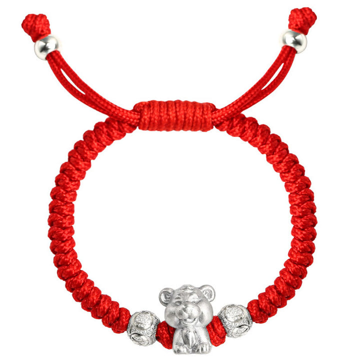 Buddha Stones 999 Sterling Silver Chinese Zodiac Red Rope Luck Handcrafted Kids Bracelet