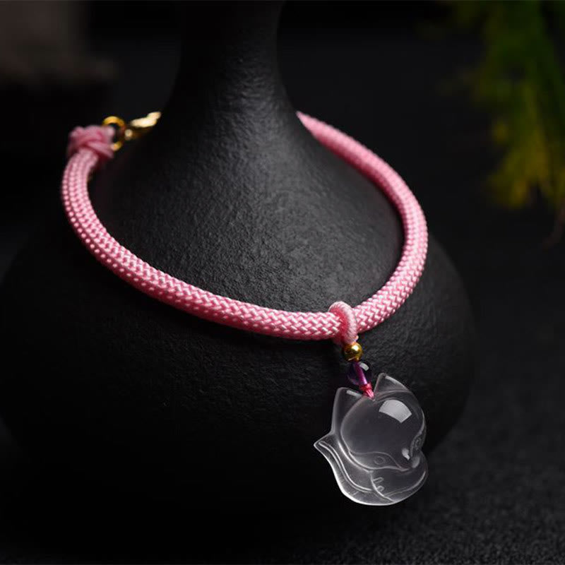 Lucky Pink Crystal Fox Love String Bracelet