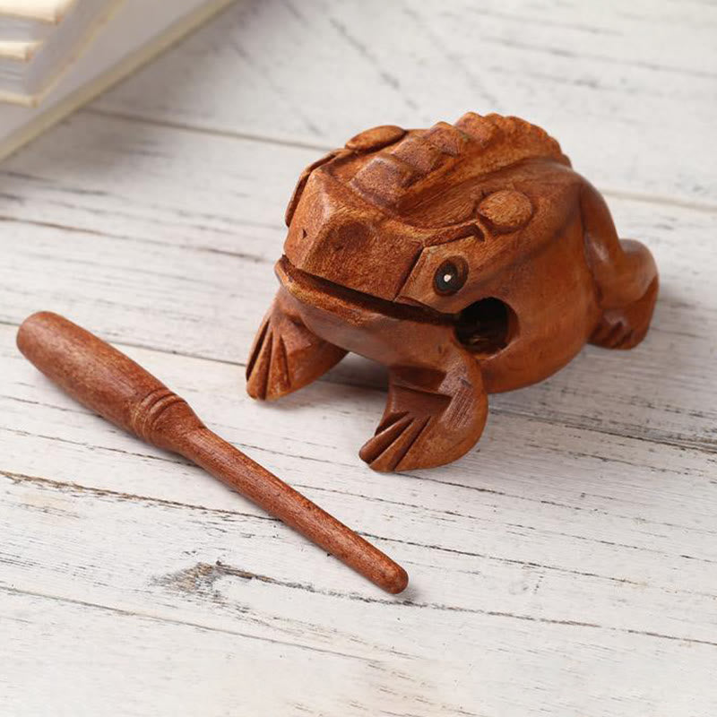 Buddha Stones Handcrafted FengShui Wealth Luck Frog Mini Wooden Croaking Frog Guiro Decoration