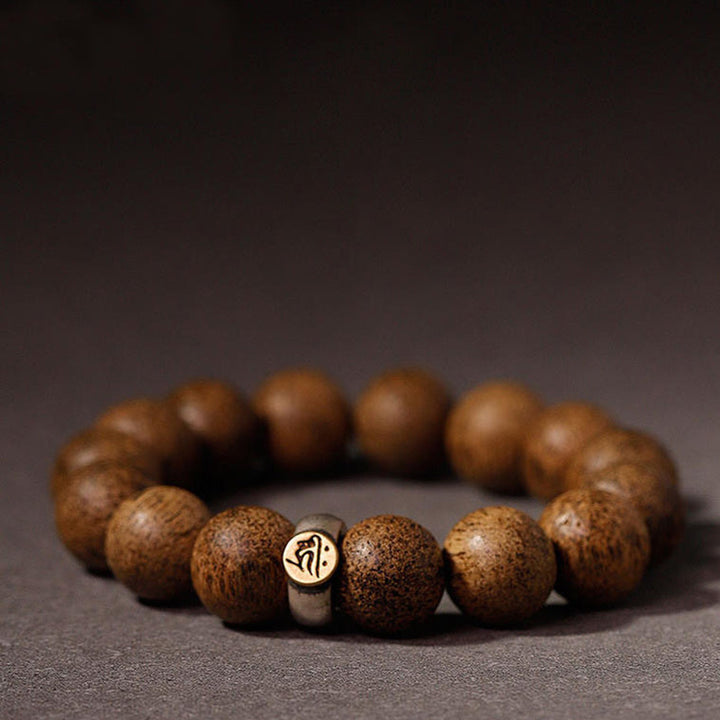 Buddha Stones Chinese Zodiac Natal Buddha Natural Agarwood Silver Peace Calm Bracelet