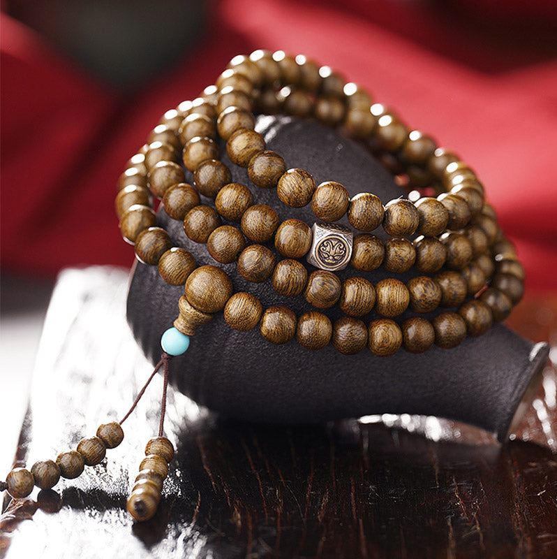 Buddha Stones 108 Mala Beads 999 Gold Brunei Agarwood Heart Sutra Amber Red Agate Strength Meditation Bracelet