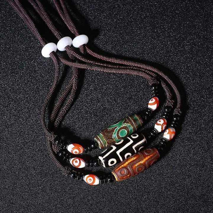 Buddha Stones Tibetan Nine-Eye Dzi Bead Protection String Necklace