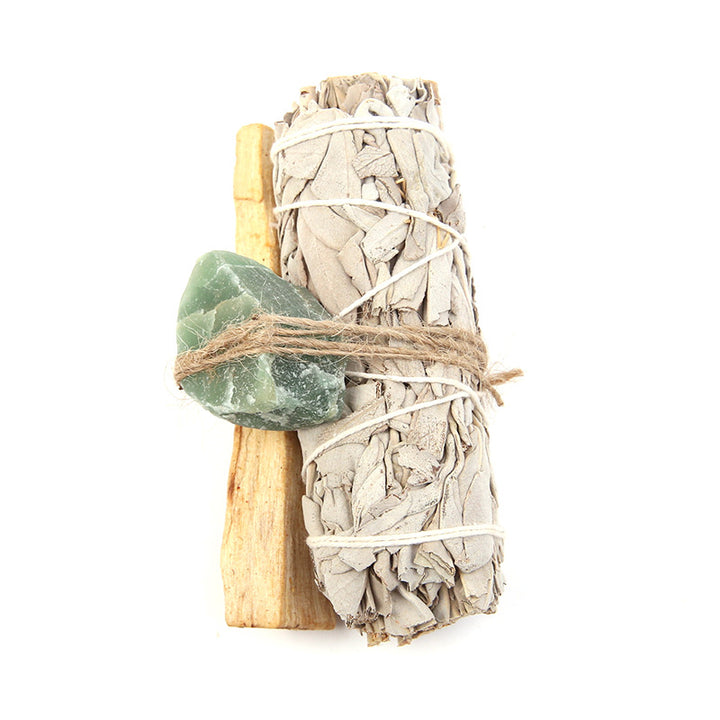 Buddha Stones Natural Palo Santo Amethyst Green Aventurine Crystal White Sage Smudge Purify Altar Set Spiritual Supplies