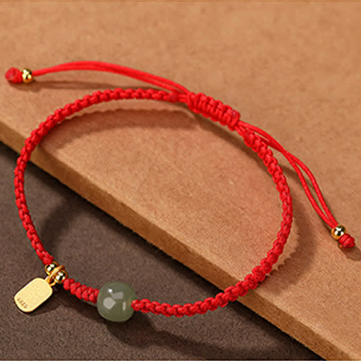 Buddha Stones 925 Sterling Silver Hetian Jade Blessing Wealth Red String Bracelet