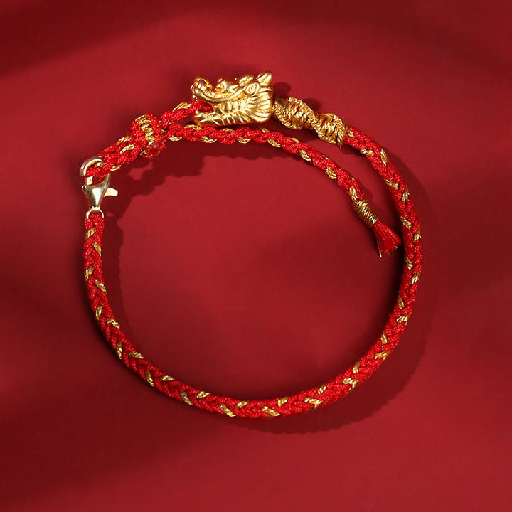 Buddha Stones 999 Sterling Silver Handcrafted Dragon Luck Eight Thread Knot Red String Braided Bracelet