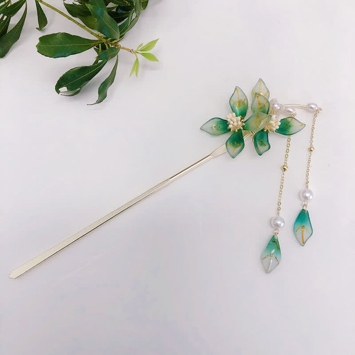 Flower Leaf Pearl Peace Tassel Hairpin