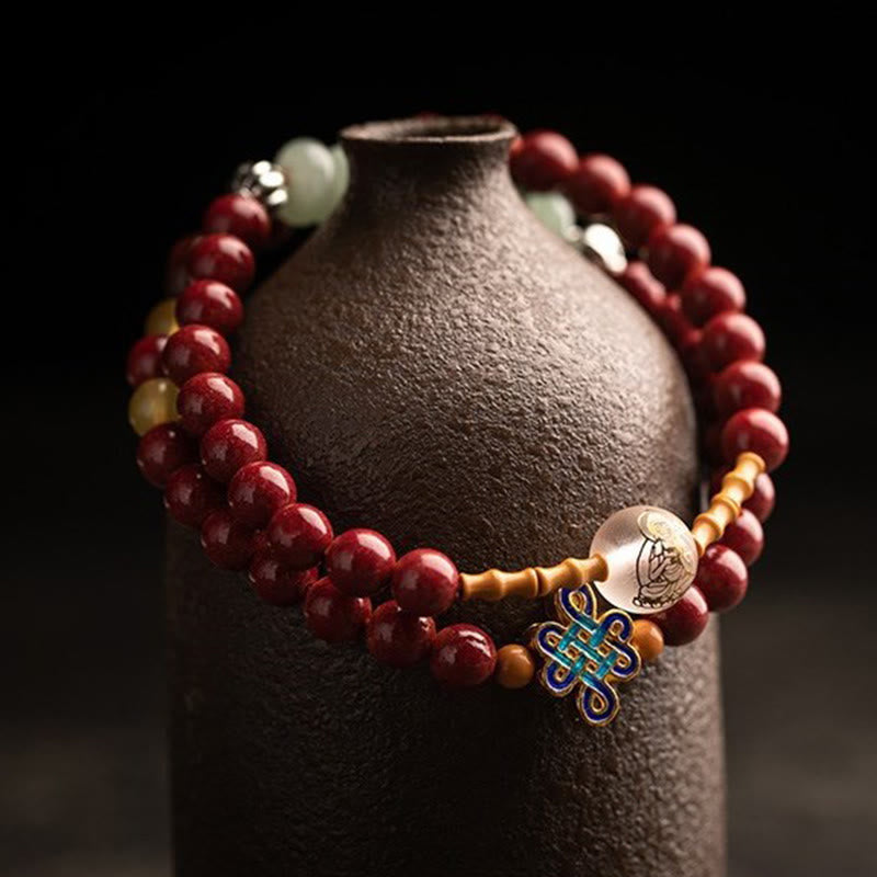 Buddha Stones Chinese Zodiac Natal Buddha Red Agate Small Leaf Red Sandalwood Cinnabar Amulet Blessing Double Wrap Bracelet