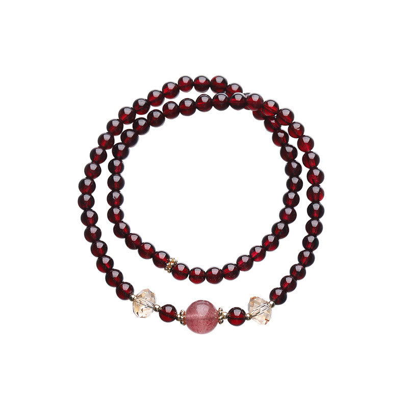 Buddha Stones 14K Gold Plated Natural Garnet Strawberry Quartz Stability Double Wrap Bracelet