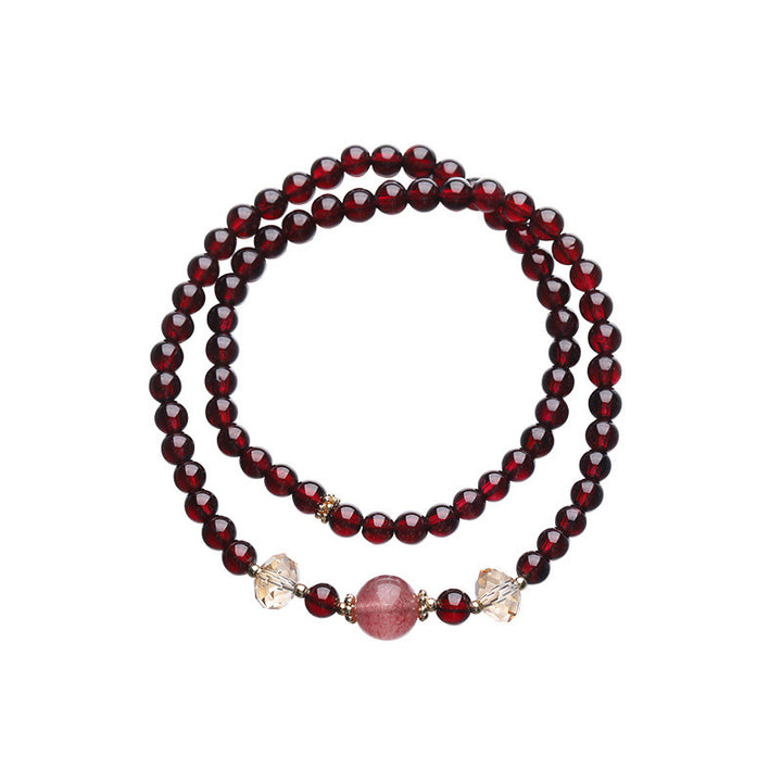 Buddha Stones 14K Gold Plated Natural Garnet Strawberry Quartz Stability Double Wrap Bracelet