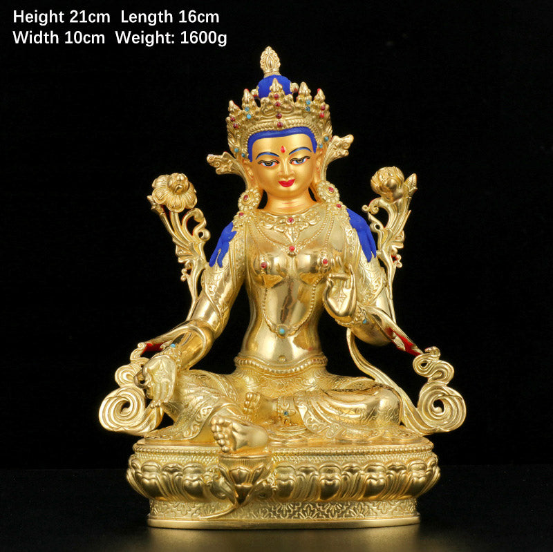 Bodhisattva Green Tara Protection Copper Gold Plated Statue Decoration