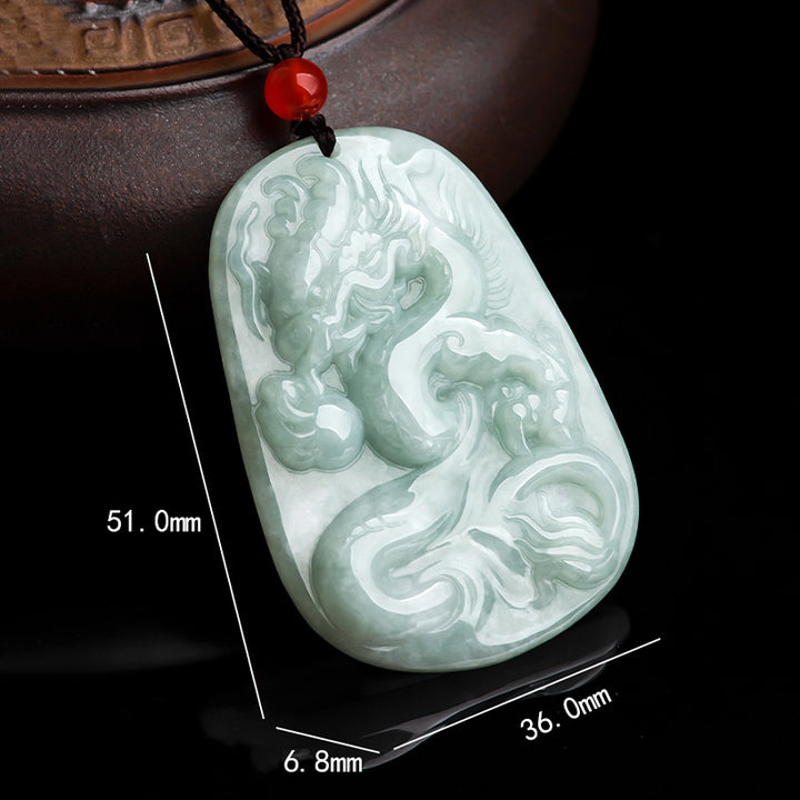 Buddha Stones Chinese Zodiac Flying Dragon Jade Protection Necklace String Pendant