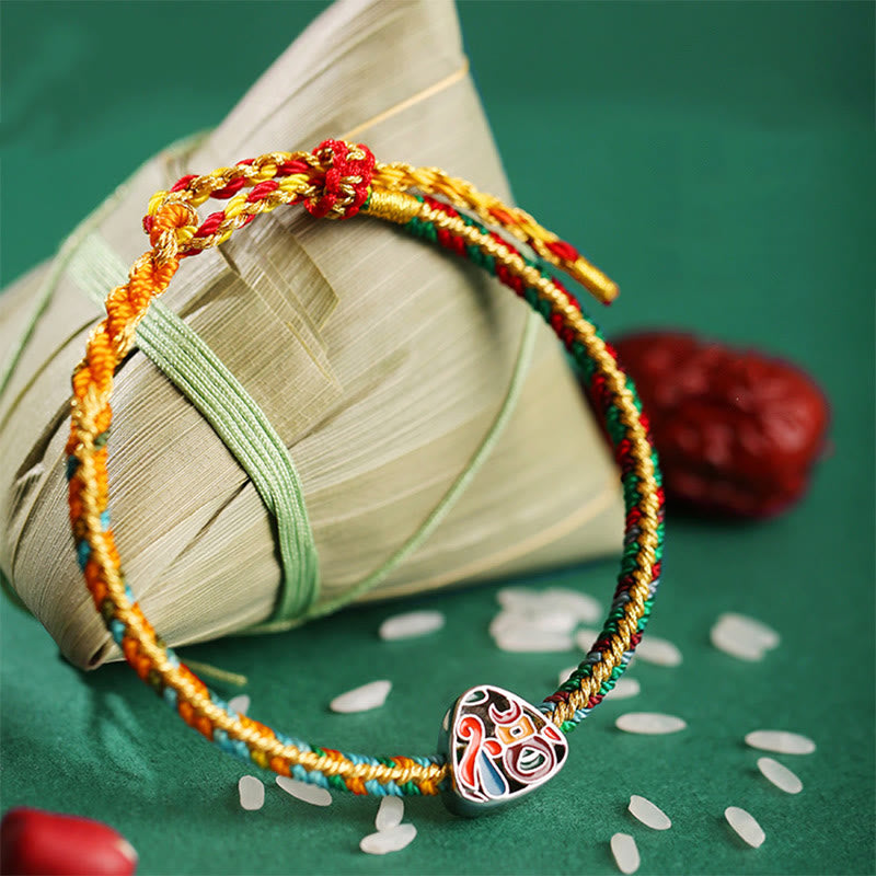 Buddha Stones 925 Sterling Silver Dragon Boat Festival Fu Character Zongzi Pattern Luck Handmade Multicolored Child Adult Bracelet