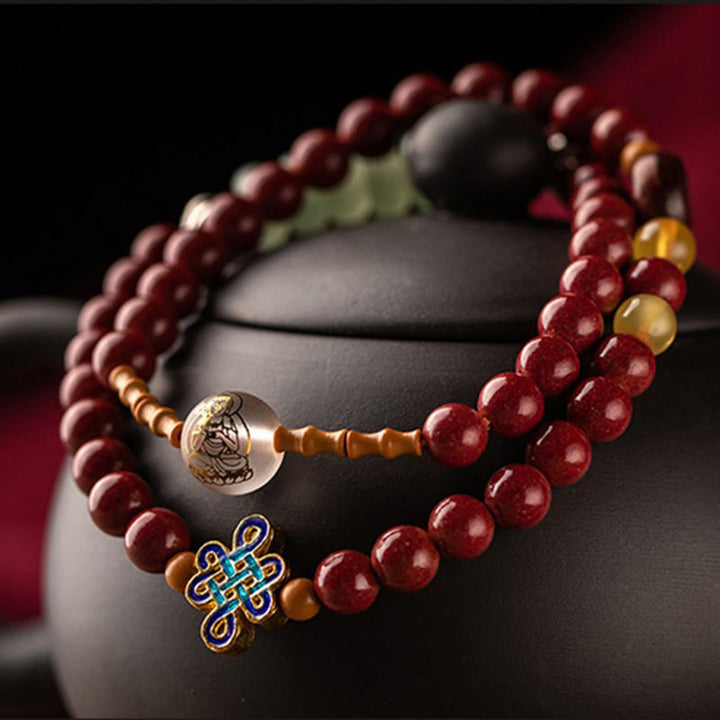 Buddha Stones Chinese Zodiac Natal Buddha Red Agate Small Leaf Red Sandalwood Cinnabar Amulet Blessing Double Wrap Bracelet