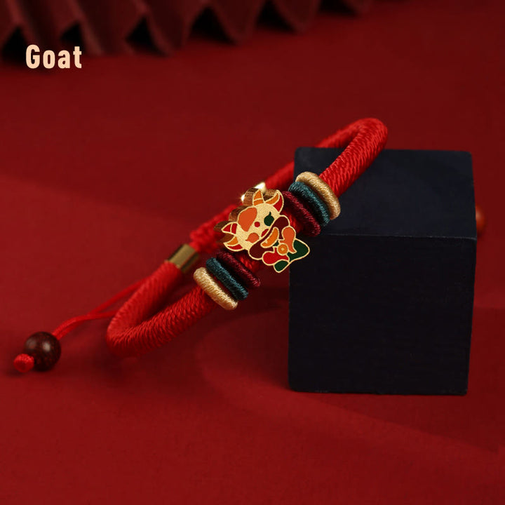 Buddha Stones Handmade 925 Sterling Silver Year of the Dragon Cute Chinese Zodiac Luck Braided Red Bracelet