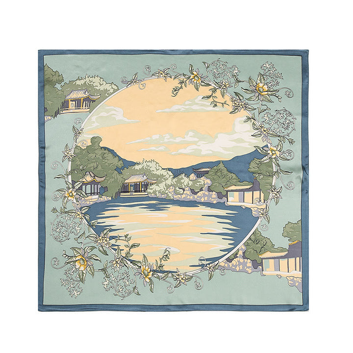 Buddha Stones Pastoral Scene Hot Air Balloon Spring Blossom 100% Mulberry Silk Neck Hair Scarf