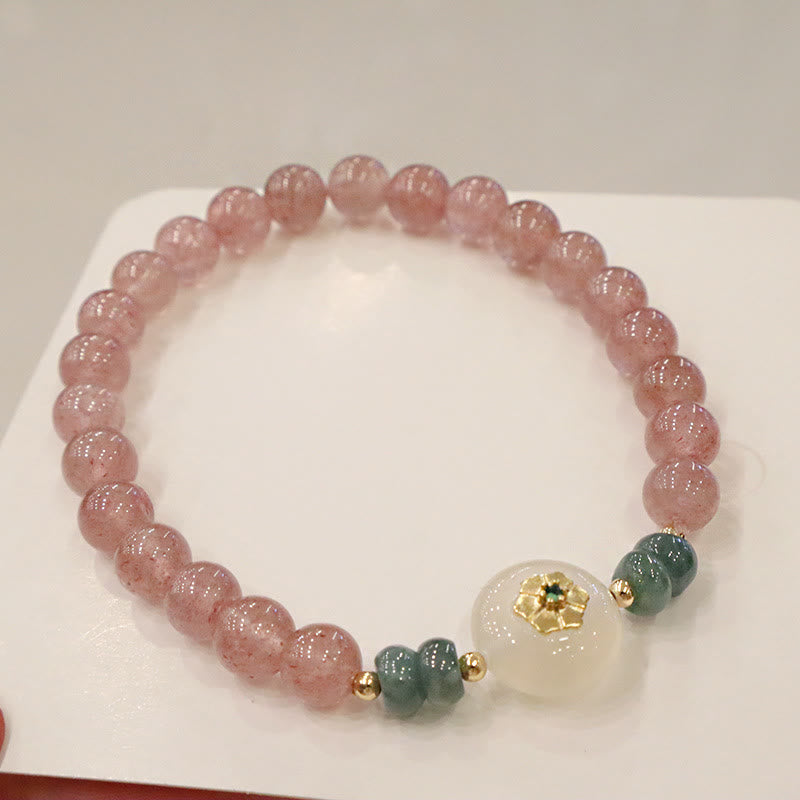 Buddha Stones Natural Strawberry Quartz Chalcedony Jade Healing Bracelet