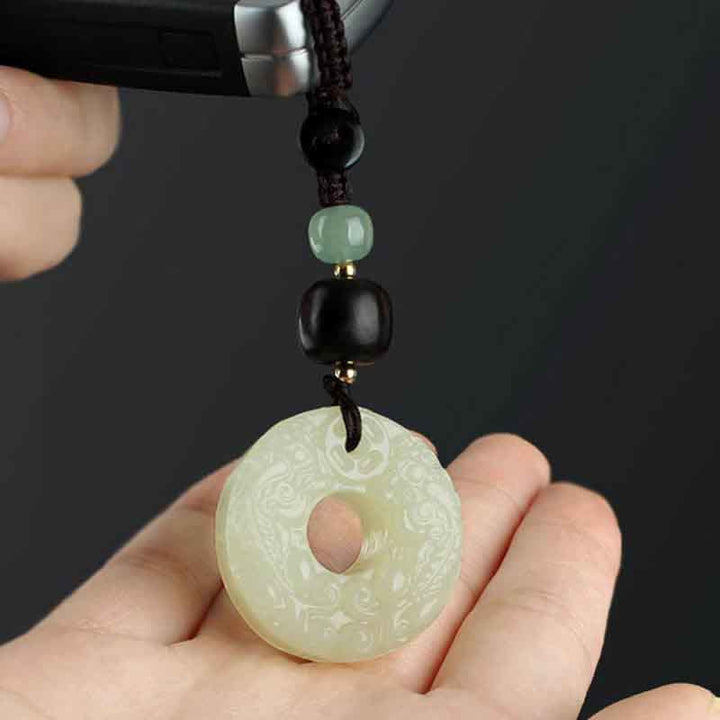 Buddha Stones PiXiu Jade Peace Buckle Abundance Wealth Key Chain