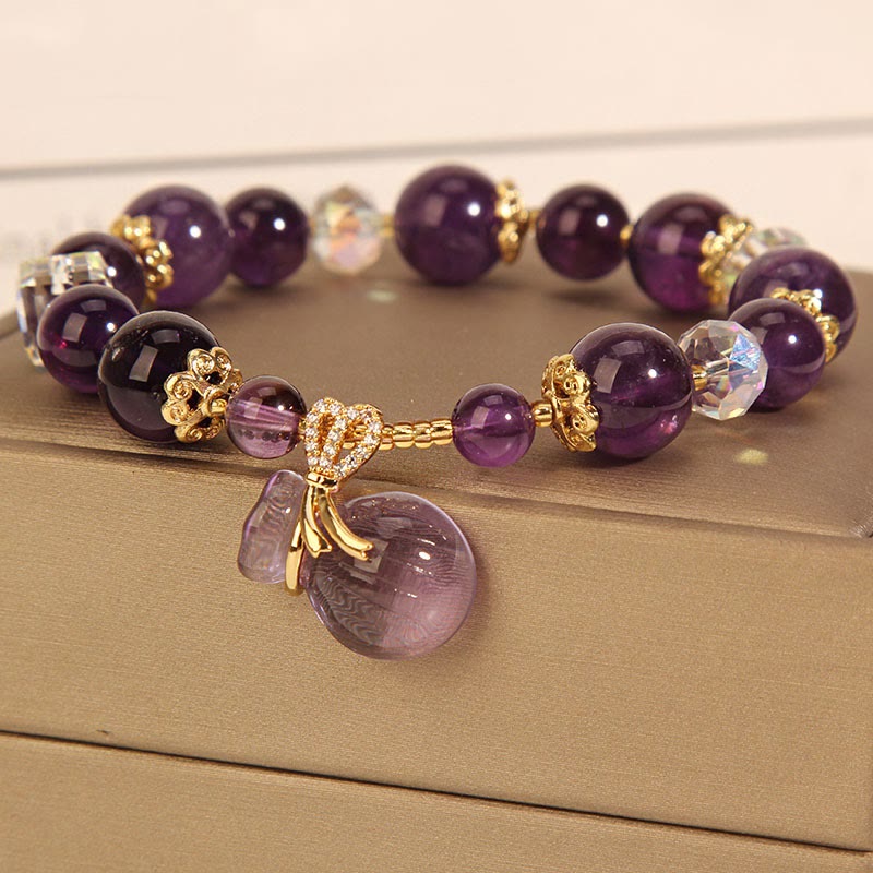 Buddha Stones Natural Amethyst Crystal Money Bag Charm Positive Bracelet