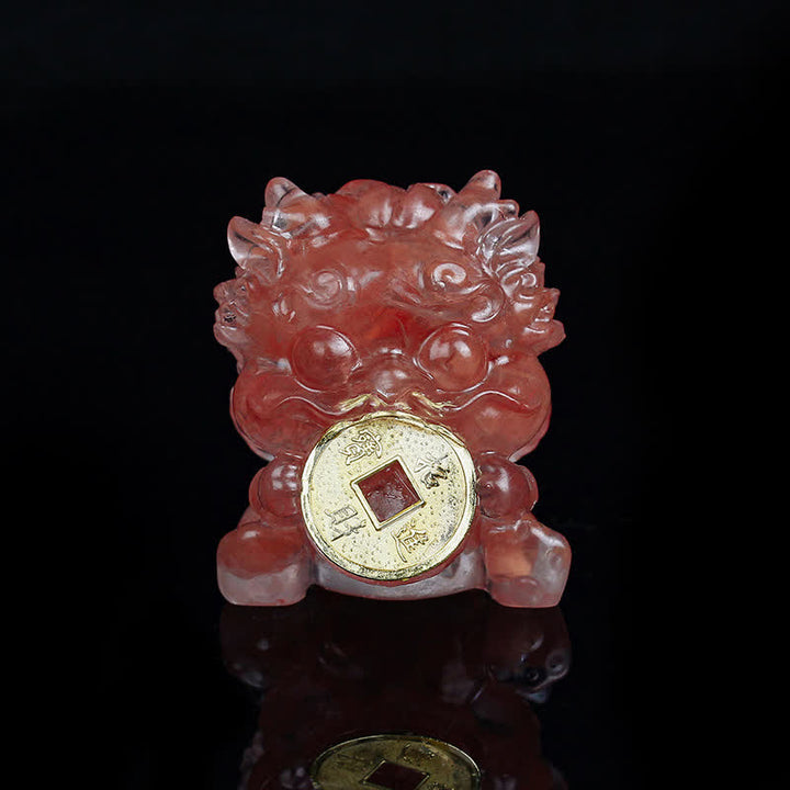 Buddha Stones Handmade Cute PiXiu Gold Coin Crystal Fengshui Energy Wealth Fortune Home Decoration