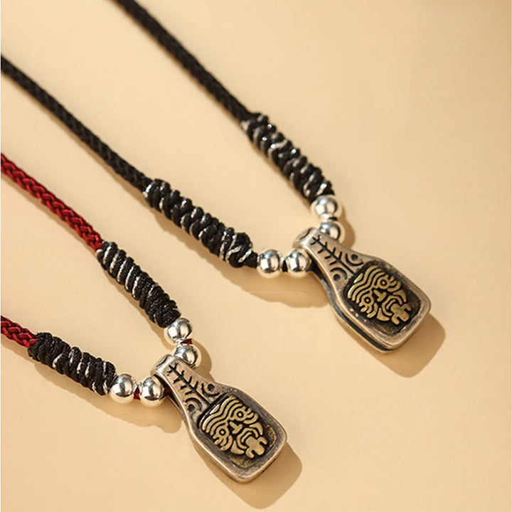 Buddha Stones Tibetan 925 Sterling Silver Zakiram Goddess of Wealth Protection Rope Necklace Pendant