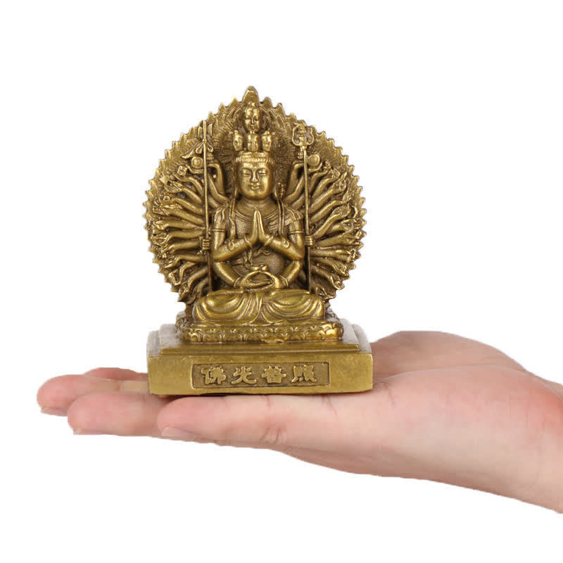 Chenrezig Thousand-handed Avalokitesvara Figurine Double-sided Kuan Yin Bodhisattva Protection Solid Copper Statue Decoration