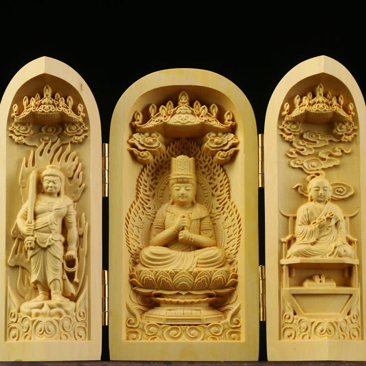 Hand-carved Portable Buddha Boxwood Serenity Home Decoration Altar