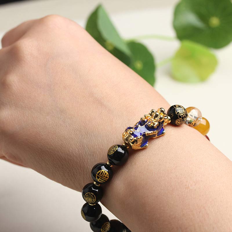 Buddha Stones Color-Changing Pixiu Obsidian Luck Bracelet