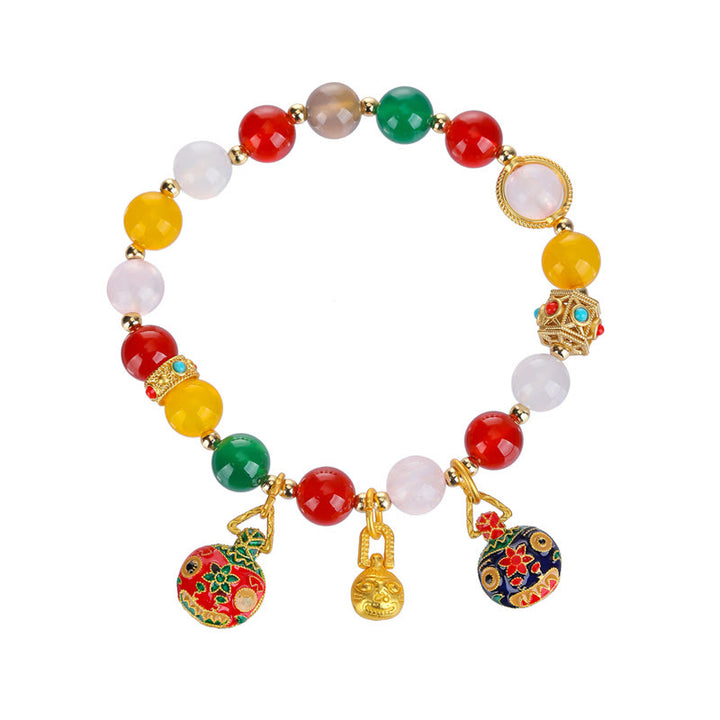 Buddha Stones Gold Swallowing Beast Family Various Agate Crystal Success Bracelet