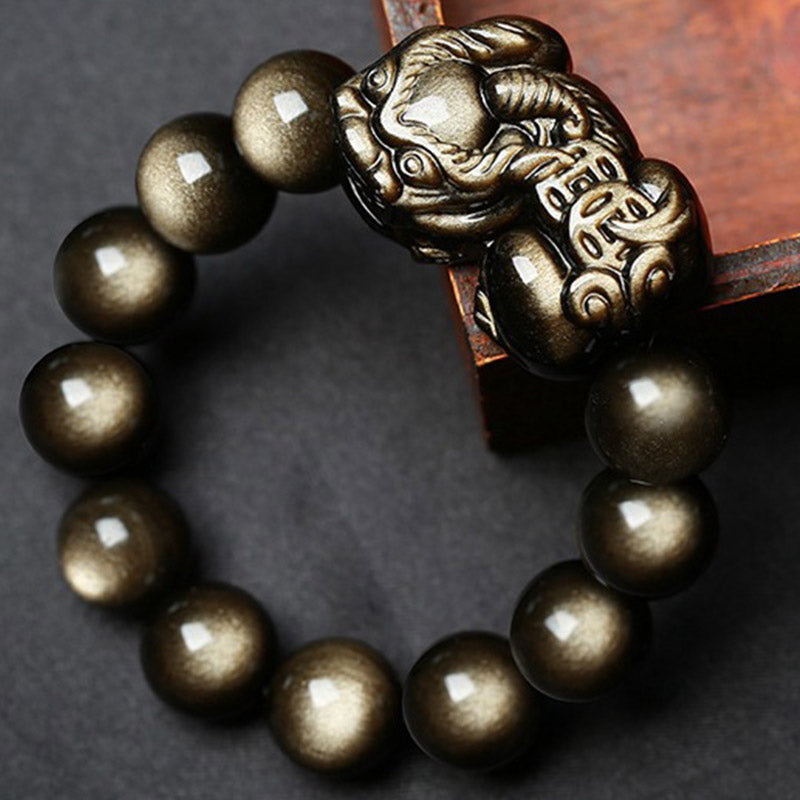 FengShui PiXiu Golden Obsidian Protection Bracelet