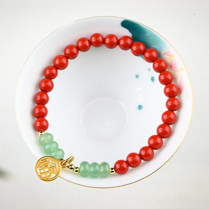 Buddha Stones Tibetan Cinnabar Green Aventurine Luck Bracelet Necklace