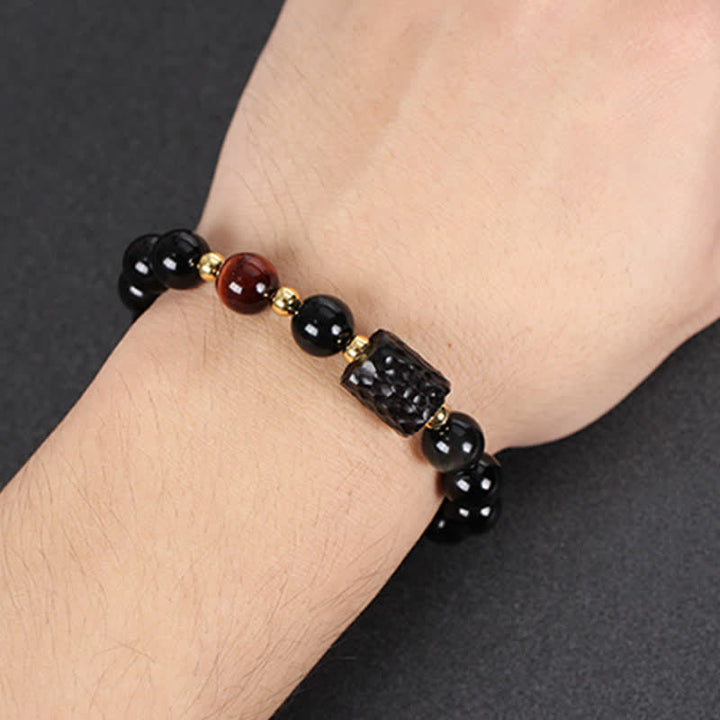 Black Obsidian Ebony Wood Red Tiger Eye Strength Couple Bracelet