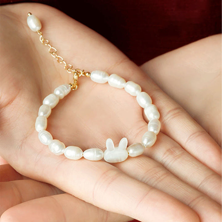 Buddha Stones Natural Pearl Cute Rabbit Sincerity Bracelet