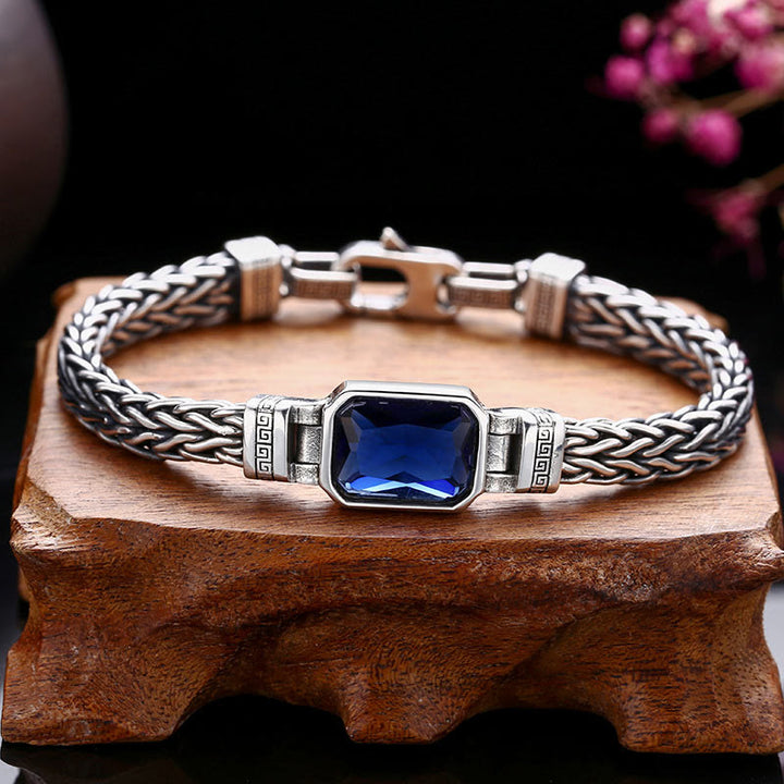 Buddha Stones Retro Blue Acrylic Dragon Keel Braided Design Healing Wealth Buckle Bracelet