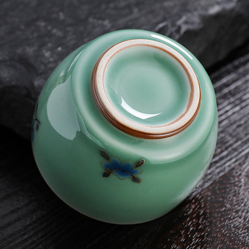 Buddha Stones 999 Sterling Silver Gilding Butterfly Goldfish Lotus Koi Fish Ceramic Teacup Kung Fu Tea Cup 120ml